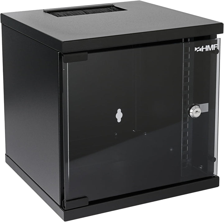HMF 63406-02 Netzwerkschrank, Serverschrank 10 Zoll | 6 HE | 300 mm Tiefe | Voll montiert | Glastür