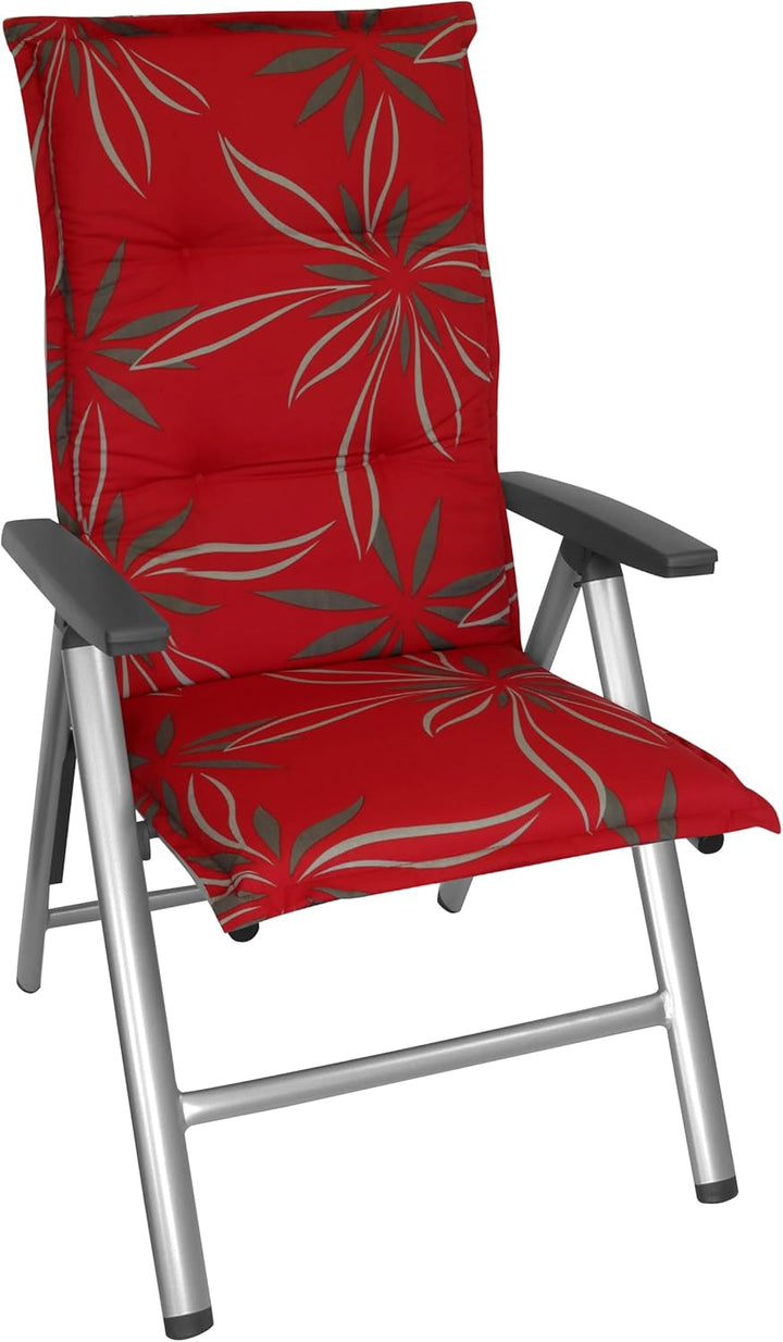 DILUMA Hochlehner Auflage Naxos für Gartenstühle 4er Set 118x49 cm Blume Rot - 6 cm Starke Premium S