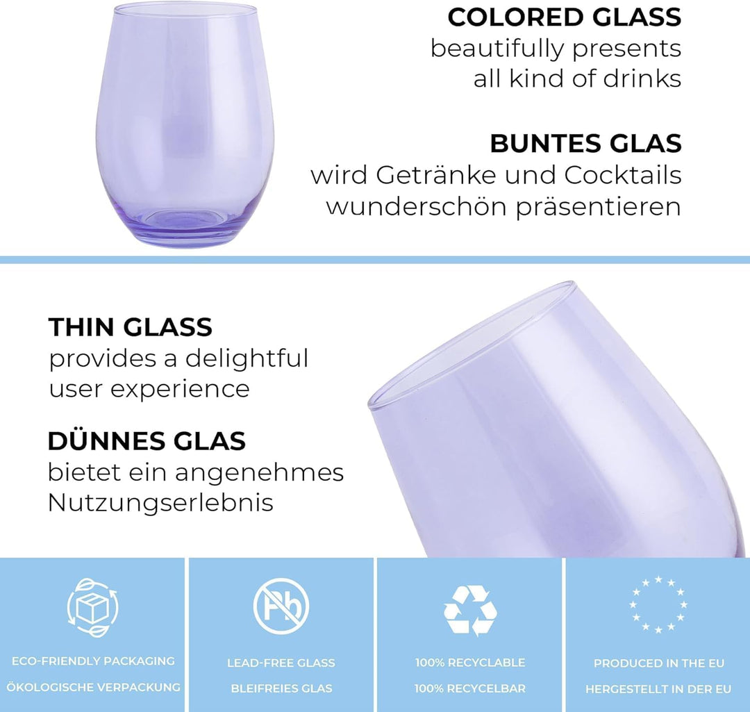 TREND FOR HOME Cocktailgläser 624 ml Bunte Gläser Set von 6 Sektgläser Longdrinkgläser Wassergläser