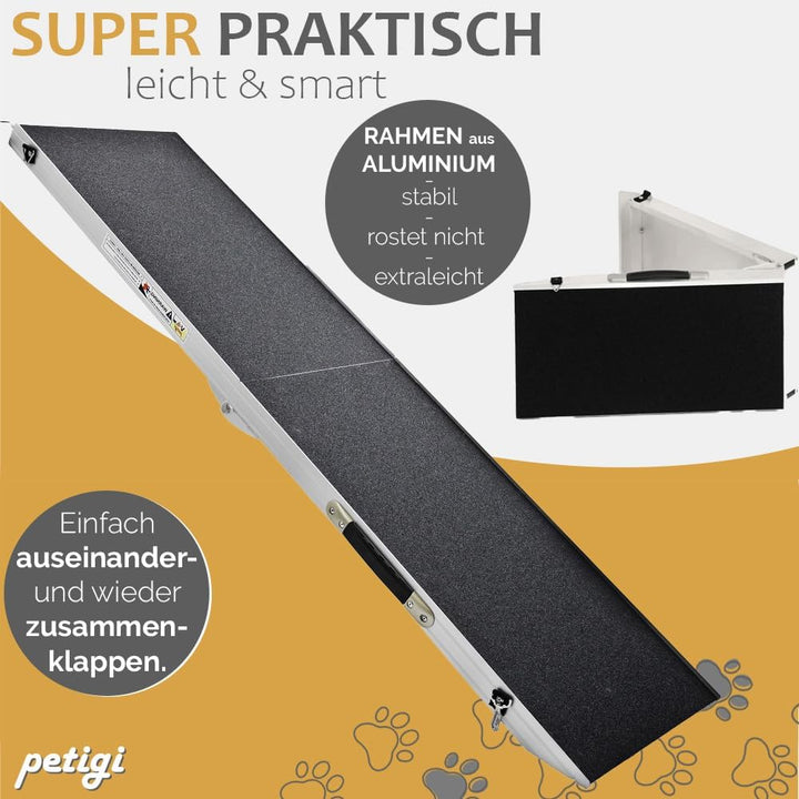Hunderampe Hundetreppe Länge 155 cm, 150 kg Belastbarkeit Auto Kofferraum Treppen Rampe Einstiegshil