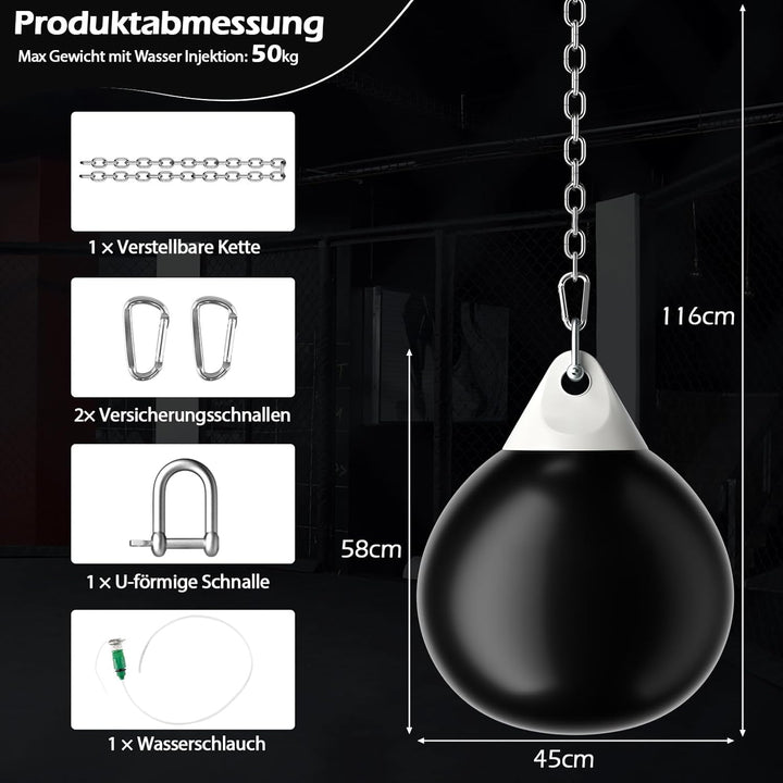 COSTWAY Ø45cm/55cm Wasserboxsack, 50 kg/80kg Boxing Punching Bag mit Verstellbarer Metallkette, Sich