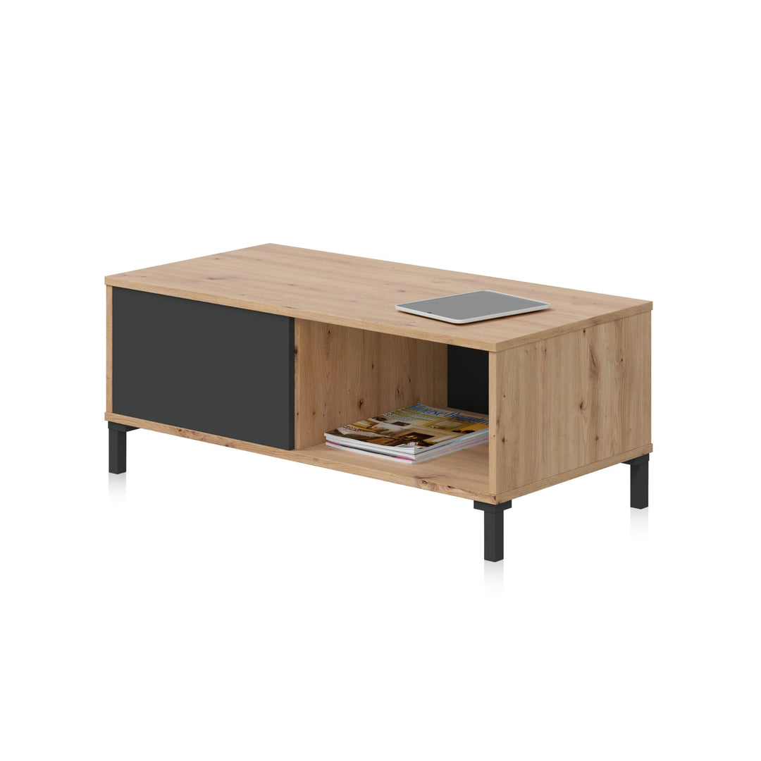 Habitdesign Couchtisch, Melamin Holz, Eiche Nodi und Anthrazit, Pequeña