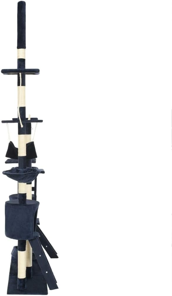 Katzen-Kratzbaum mit Sisal-Kratzsäulen 230-250 cm Blau, Stabiler Spielturm mit Höhlen, Hängematte un