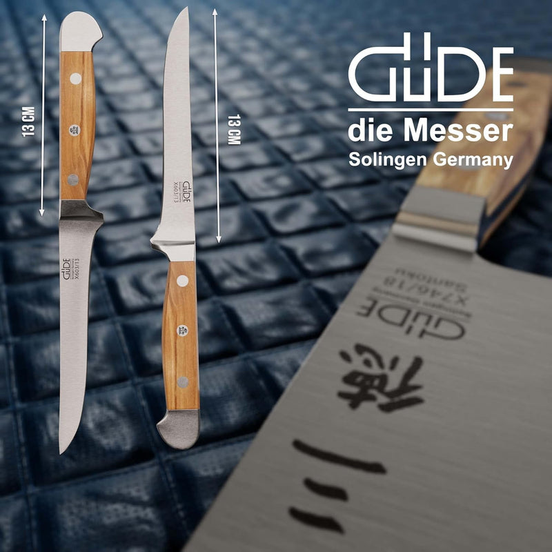 GÜDE Solingen - Ausbeinmesser geschmiedet, 13 cm, Olivenholz, ALPHA OLIVE, Doppelkropf, Handmade Ger