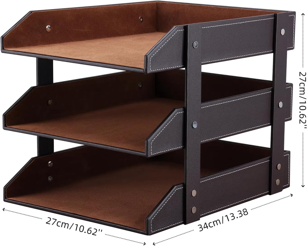 KINGFOM™ A4 Leder Briefablage (3 Schubladen-Braun), 3 Schubladen-Braun