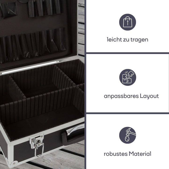 PEREL - 1819-N Aluminiumkoffer Werkzeugkoffer in Schwarz - 138953