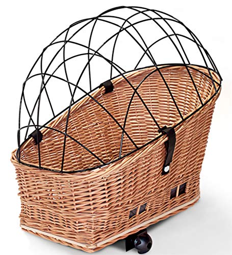 Tigana Hundefahrradkorb für Gepäckträger aus Weide Natur 60 x 39 cm Gitter Tierkorb Hinterradkorb Hu