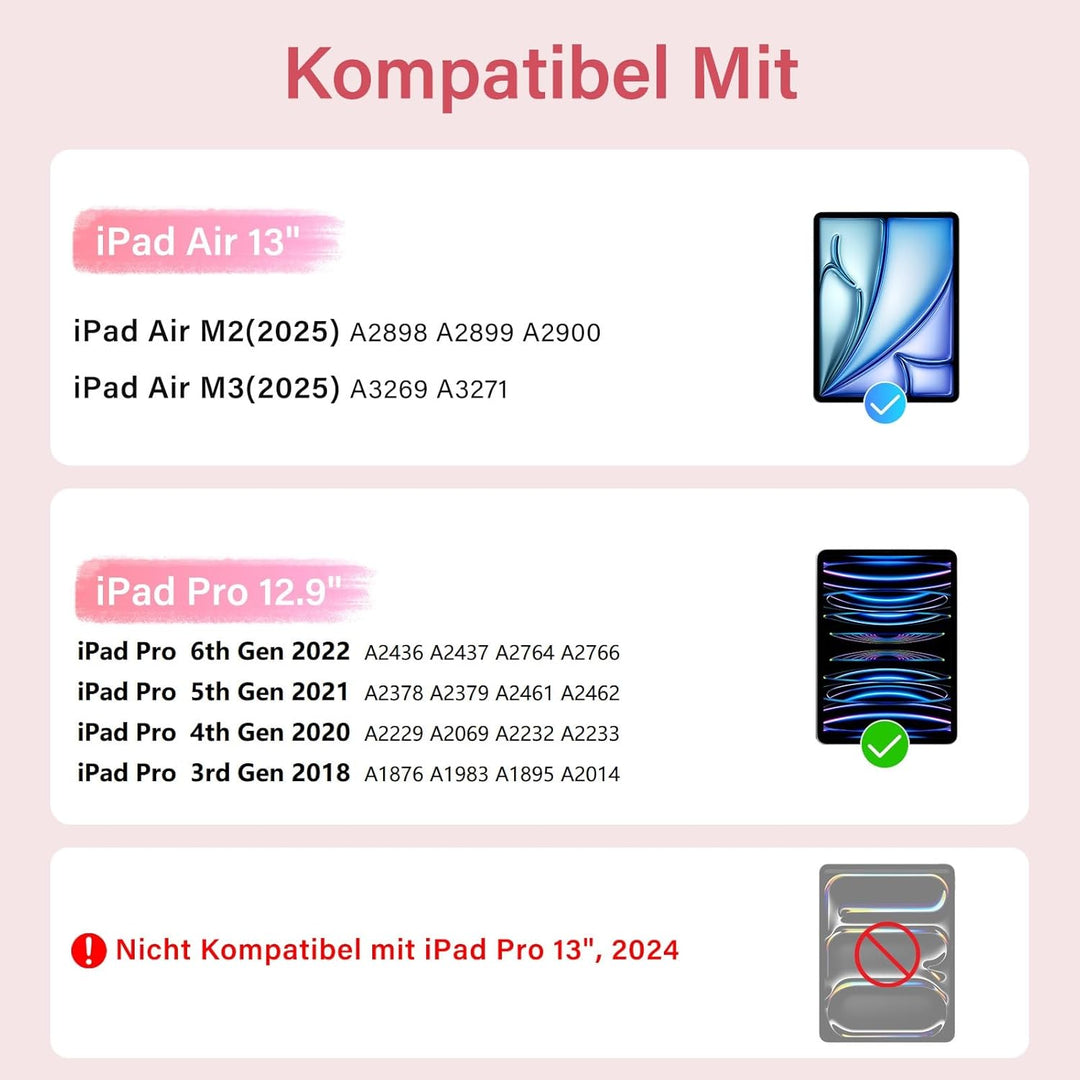CC Store Hülle mit Tastatur für iPad Air 13 Zoll M3 2025/M2 2024, iPad Pro 12.9 Zoll 6/5/4/3 Gen, Ma