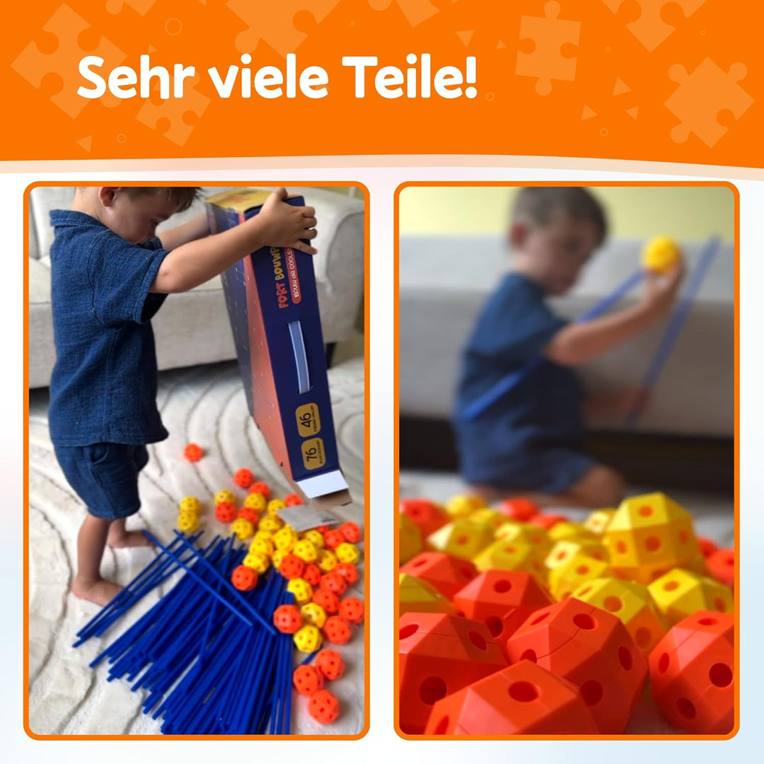Fort Bausatz XL mit 191 Teilen, Höhle Bauen Kinder, Konstruktionsspielzeug Stecksystem, Spielzelt fü