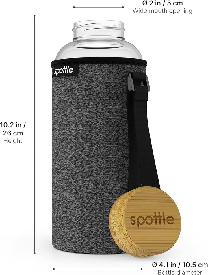 spottle Glasflasche 1,5 liter - Trinkflasche Glas 1 5 l mit Bambus-Deckel - Glass bottle - Wasserfla