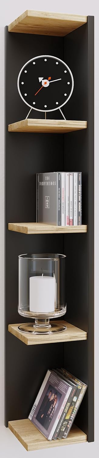 VCM Holz Eckregal Stand Aufbewahrung Standregal Bücherregal Deko Regal Honsa Anthrazit/Honig-Eiche A