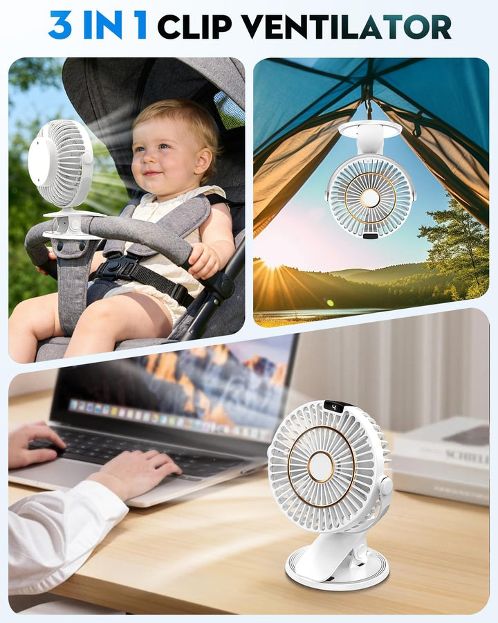 COZII Mini Ventilator, USB Ventilator Leise Clip Ventilator mit LED-Anzeige, 720° Drehung & 5 Geschw