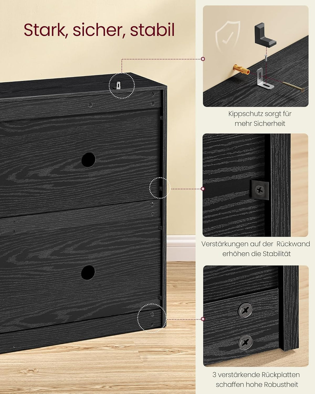 VASAGLE Schuhschrank 4 Klappen, Schuhkipper, Schuhregal, Schuhaufbewahrung, Trennwand verstellbar, f