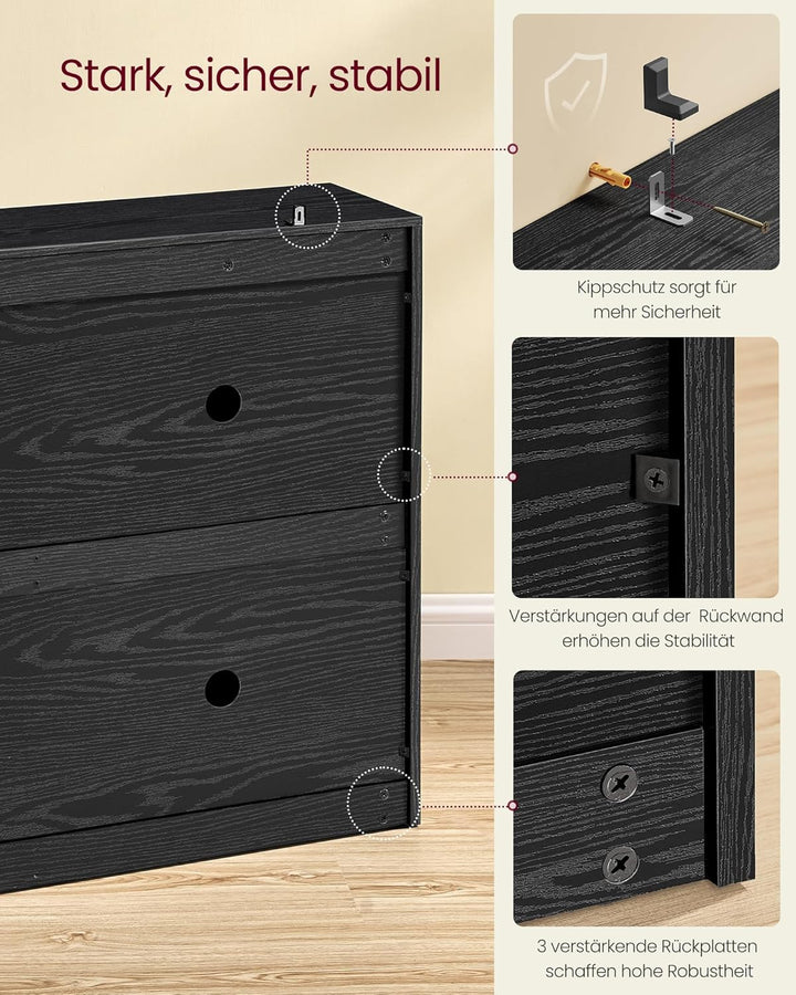 VASAGLE Schuhschrank 4 Klappen, Schuhkipper, Schuhregal, Schuhaufbewahrung, Trennwand verstellbar, f