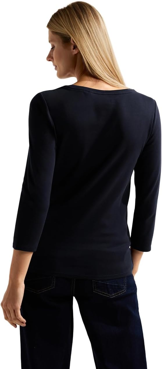 Cecil Damen Boatneck Basic Baumwollshirt U-Boot Ausschnitt S Deep Blue, S Deep Blue