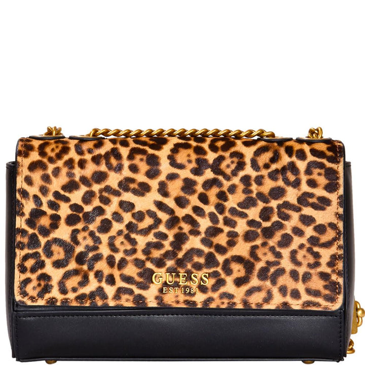 GUESS Damen Iseline Convertible Flap Umhängetasche, Crossbody-Klappe Leopard, Leopard