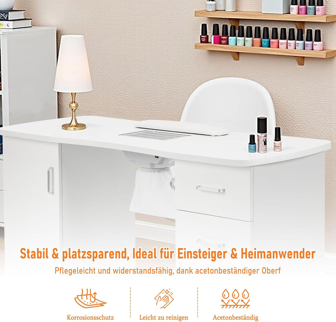 Home Nature Maniküretisch mit 4 Schubladen, Nageltisch für Nagelstudio, Schreibtisch mit Absaugung,
