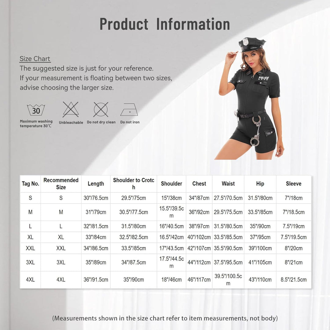 Aislor Sexy Polizei Kostüm Damen Polizistin Uniform mit Mütze Handschnelle Cop Costume Komplettes Ou