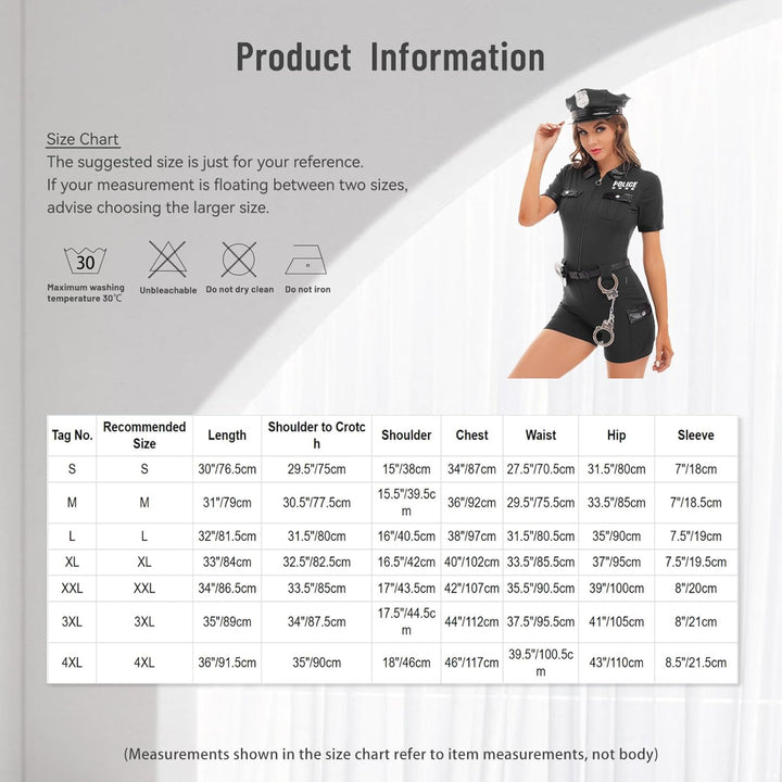 Aislor Sexy Polizei Kostüm Damen Polizistin Uniform mit Mütze Handschnelle Cop Costume Komplettes Ou