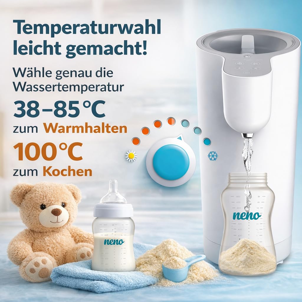 Neno Aqua Flaschenzubereiter Baby - Wasserwärmer für Unterwegs - Wasserkocher Babynahrung - Heisswas