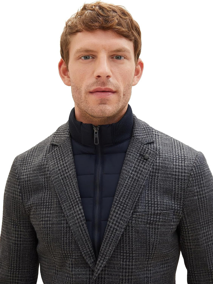 TOM TAILOR Herren 2-in-1 Sakko mit Abnehmbarer Innenjacke 54 32807 - Grey Blue Houndstooth, 54 32807