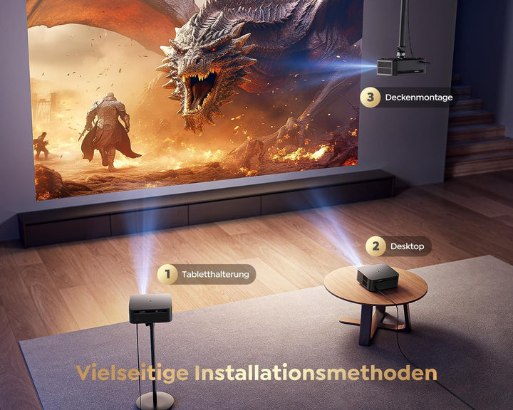 Smart Beamer 4K【1200 ANSI/Google TV】 Netflix Official, Autofokus Trapezkorrektur Beamer Outdoor Tage