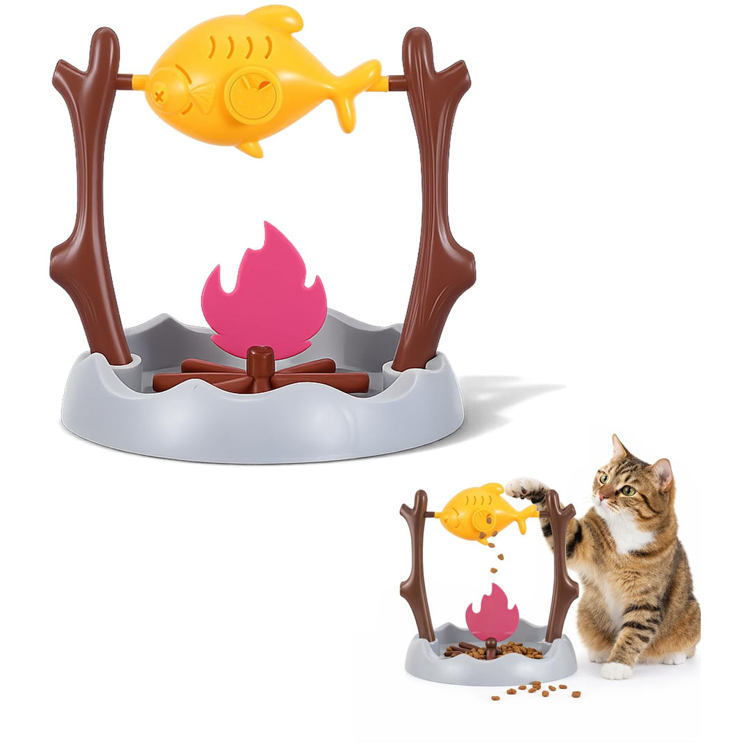 Lagerfeuer Katzenspielzeug, Lagerfeuer Langsamer Futterautomat für Katzen am Lagerfeuer, Gegrillte H