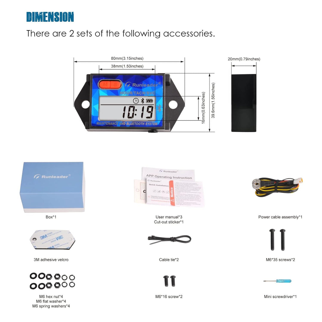 2 PCS of Runleader RL-HM027BT Digitaler Bluetooth-Drehzahlmesser, Batterie austauschbar.