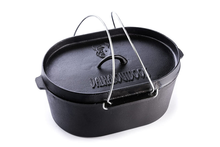 Valhal Outdoor Feuertopf 9L (Dutch Oven) - Gusseisen - Oval, ohne Füsse, Grilldeckel