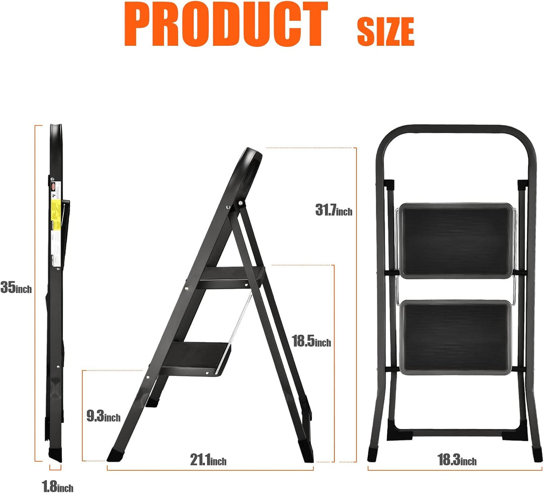 HBTower 2-Stufen-Leiter, Tritthocker mit Anti-Rutsch-Pedal, Tragbare Robuste Trittleiter mit Handläu