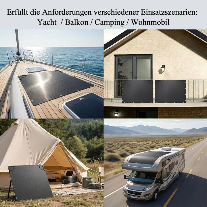 Solarpanel Flexibel, 460W Solarpanel Camping, 230W x2 Komplett Schwarze Solarmodul, Geeignet für Bal