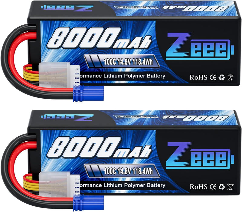 Zeee 4S Lipo Akku 14,8V 100C 8000mAh mit EC5 Stecker Hardcase RC Akku für Auto LKW Tank RC Buggy Tru