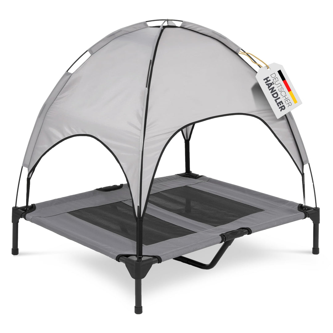 DEULINE Hundeliege mit Dach erhöhtes Hundebett Garten Outdoor Haustierliege L-91x76x18/90cm GRAU 520