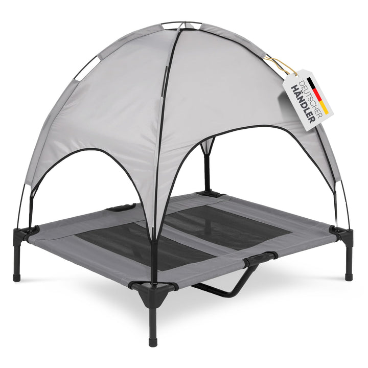 DEULINE Hundeliege mit Dach erhöhtes Hundebett Garten Outdoor Haustierliege L-91x76x18/90cm GRAU 520