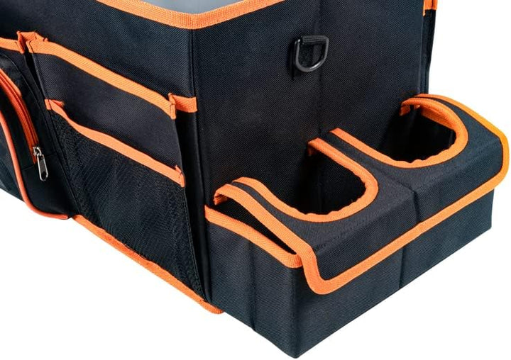 BLACK+DECKER Kofferraum-Organizer – 47,5 x 25 x 30 cm – mit Tragegurt – Getränkehalter – Grau/Orange