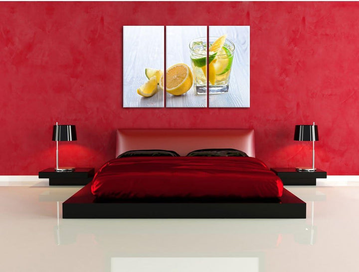 Pixxprint Gin Tonic Shot mit Zitronen als Leinwandbild/Grösse: 3 Teilig (120x80 cm) cm/Wandbild/Kuns