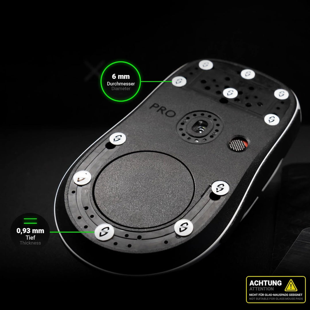 SensoryBoost Rush Dots Glas-Mausfüsse 16 Stück – Universelle Mouse Skates Ø 6 mm für ultraschnelles