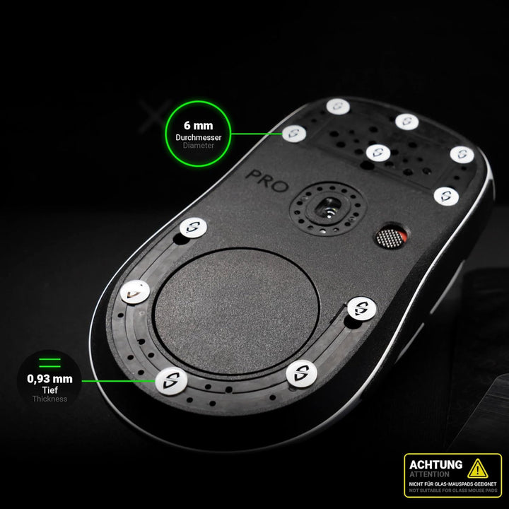 SensoryBoost Rush Dots Glas-Mausfüsse 16 Stück – Universelle Mouse Skates Ø 6 mm für ultraschnelles