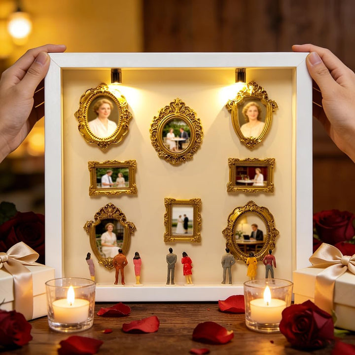 Aolso DIY Mini‑Museum‑Schattenbox mit LED, Mini Bilderrahmen Vintage Weiss, Weiss