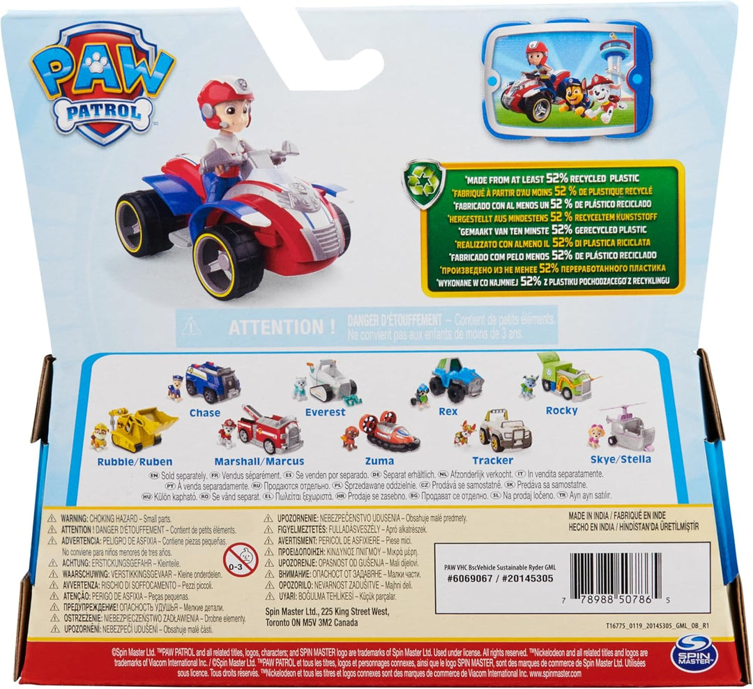 PAW PATROL, Rettungs-Quad mit Ryder-Figur (Sustainable Basic Vehicle/Basis Fahrzeug), Spielzeug für