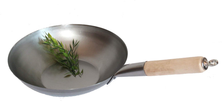 AAF Nommel® Wok Pfanne Flacher Boden Ø 31 cm, für Gas, Induktion, Ceran und Elektro, mit Holzgriff a