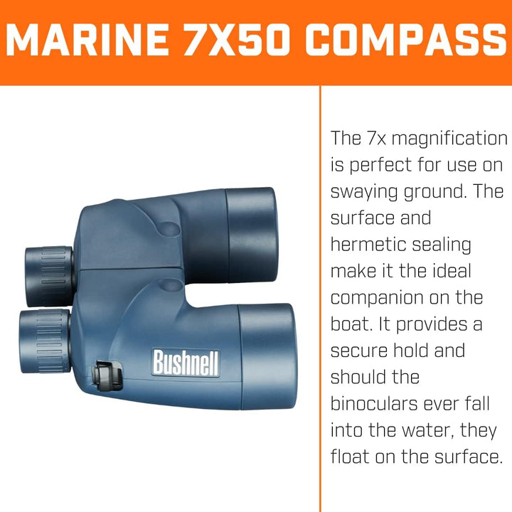 Bushnell Fernglas 7x50 Marine wasserdicht, robust, perfekt für Segeln, Bootsfahrten, MIT Kompass, 13