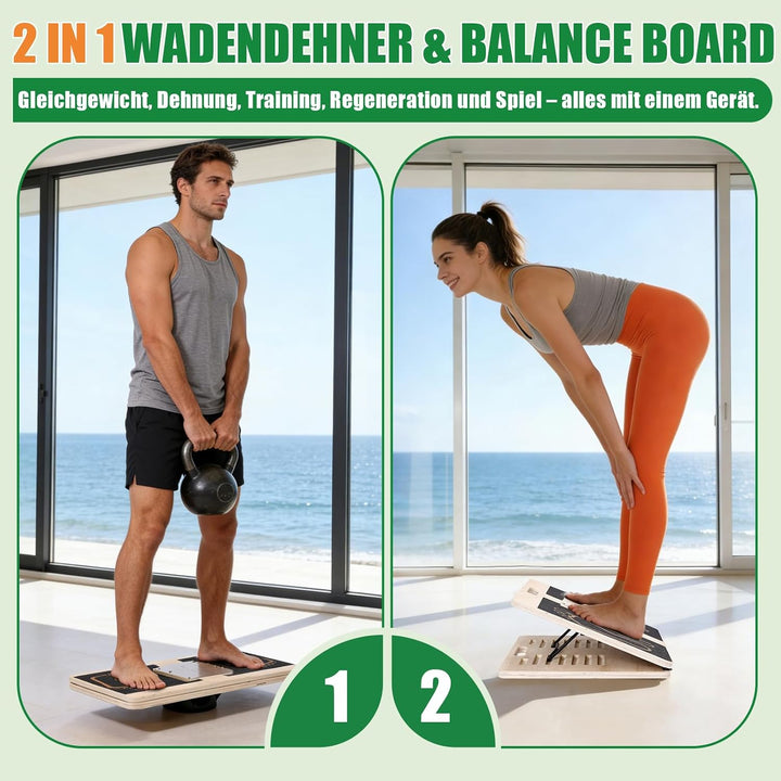 2 in 1 Wadendehner Balance Board mit 12 Winkeln 18°-53° Verbreitet | Haltbares Holz,47x40cm,3*Kugell