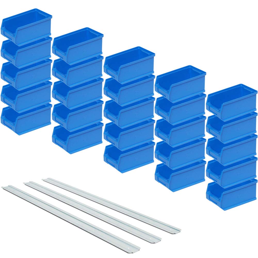 BRB Set - 25x Sichtstapelkästen PROFI LB5, blau, Inhalt 0,85 Liter, LxBxH 175x100x75 mm inkl. 3 verz