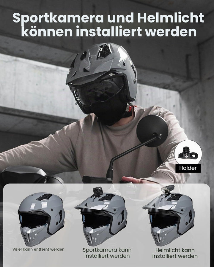 ILM Helm Integralhelm | Jethelm Motorrad Motocross Herren Damen Vintage Retro mit Visier ECE mit ans