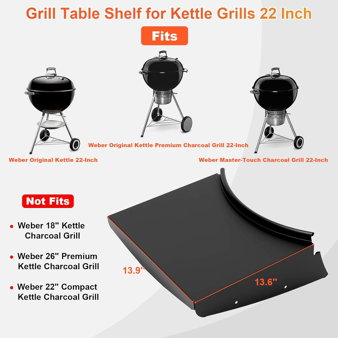 QuliMetal Grilltisch-Seitenablage für Kugelgrills - Seitentisch-Ablage als Ersatz für Weber Master T