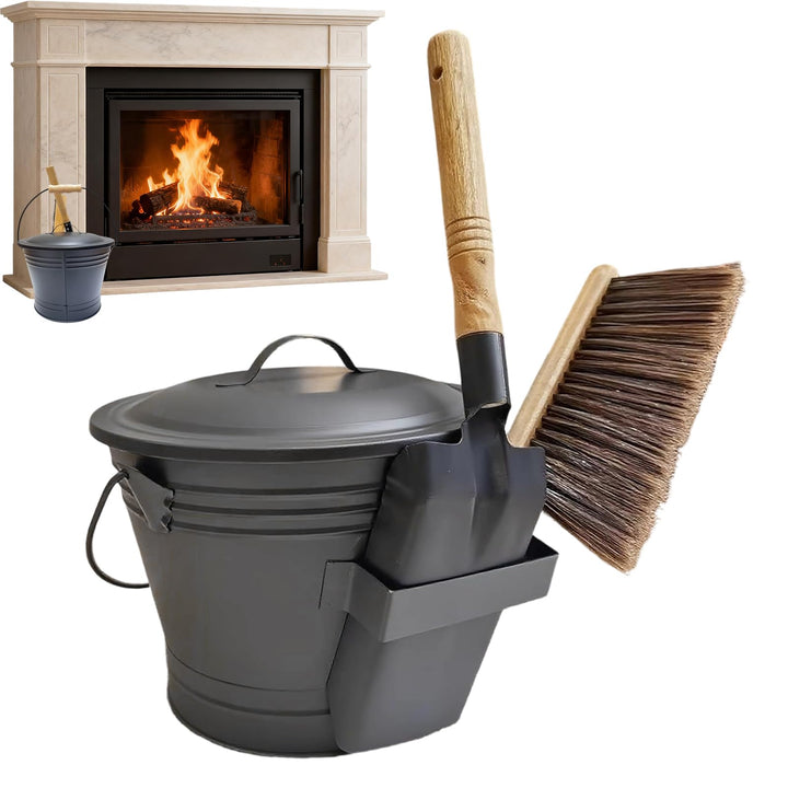 Ascheeimer Mit Deckel, Holzkohle Kohleeimer Set Mit Schaufel Und Handbesen, Runder Kohleeimer Für Ka