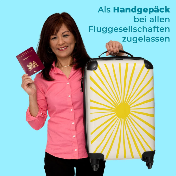 NoBoringSuitcases.com® Koffer Handgepäck Trolley Rollkoffer Kleine Reisekoffer mit 4 Rollen - Sonne