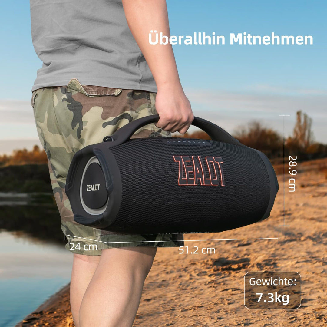 Zealot Bluetooth Lautsprecher,160W RMS/200W Peak Musikbox,Mega Volume Bass,IPX6 Wasserdicht,BT5.3,36