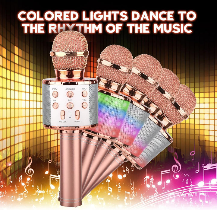 ShinePick Mikrofon Kinder Bluetooth, 4-in-1 Drahtloses Karaoke Mikrofon, Tragbare LED Microphone Spi